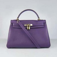 Hermes Kelly 32Cm Togo Leather Handbag Purple Golde
